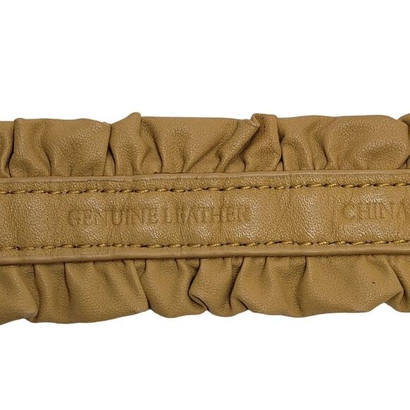 Vintage 80's Coldwater Creek Leather Belt M Mustard Tan Pleated Ruffle Cottageco - Picture 6 of 10